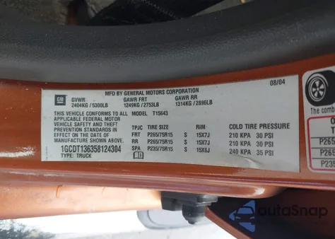 2005 Chevrolet Colorado Ls from USA, damaged, VIN 1GCDT136358124304